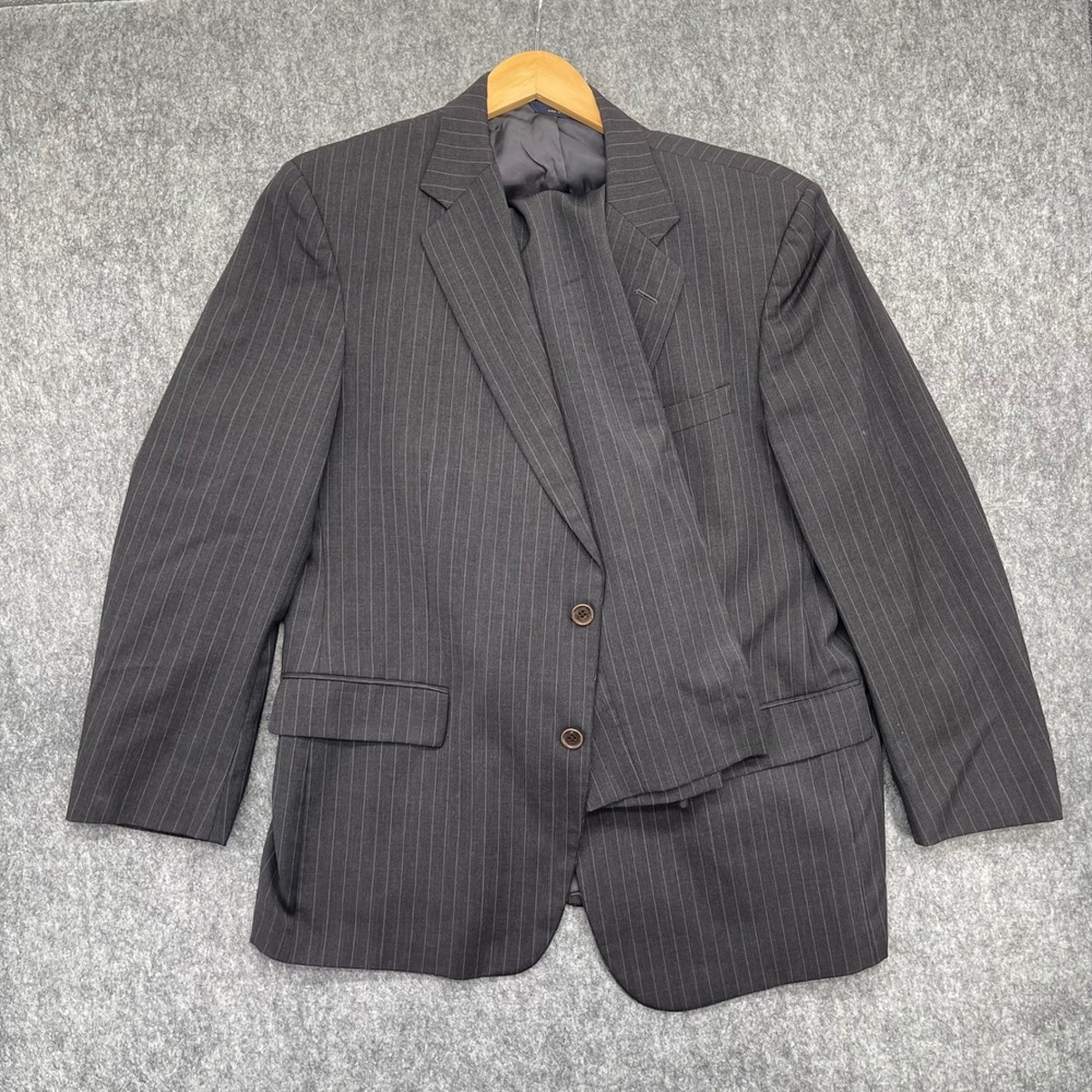 Brooks Brothers Suit Mens 44R 39W Gray Pinstripe Pleated Wool